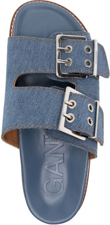 GANNI buckle-fastening denim flat sandals Blue