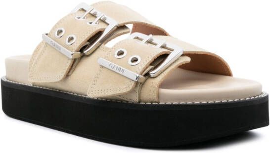 GANNI buckle-fastening flatform sandals Neutrals