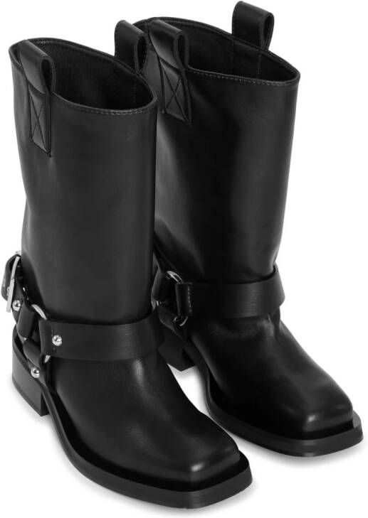 GANNI buckle-strap leather biker boots Black
