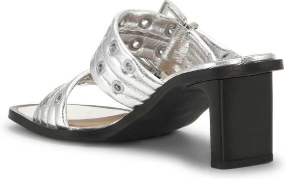 GANNI buckled leather mules Silver