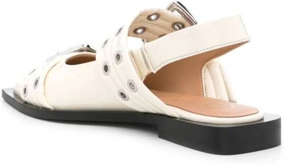 GANNI buckled pointed-toe ballerina shoes Neutrals