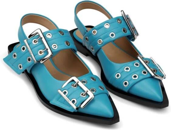 GANNI buckled-strap slingback ballerina shoes Blue