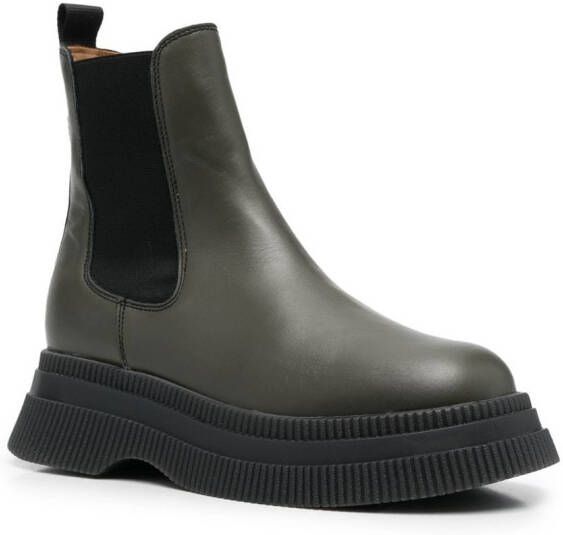 GANNI chunky leather Chelsea boots Green