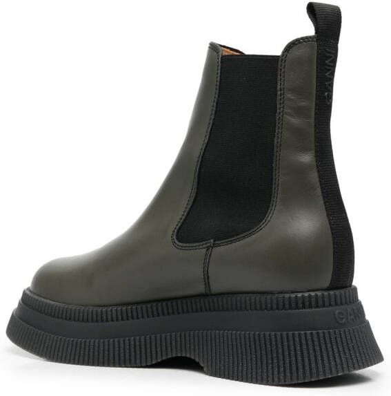 GANNI chunky leather Chelsea boots Green