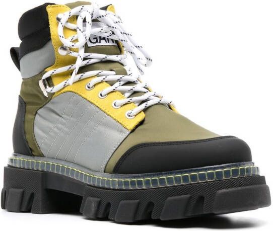 GANNI Cleated lace-up hiking boots Green