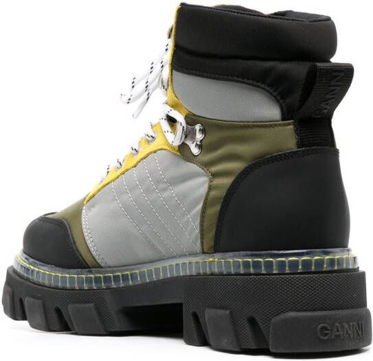 GANNI Cleated lace-up hiking boots Green