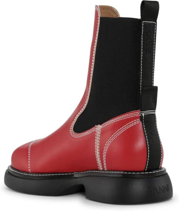 GANNI contrast-stitching 30mm faux-leather Chelsea boots Red