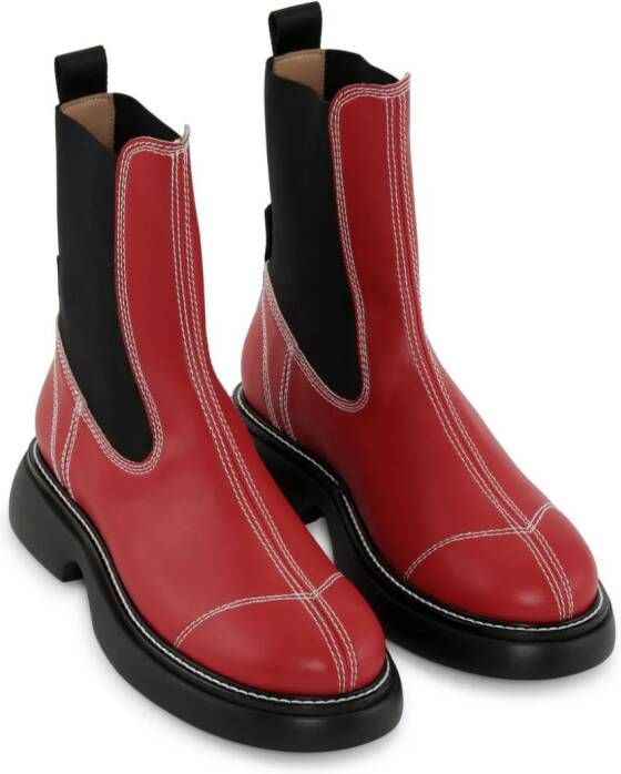 GANNI contrast-stitching 30mm faux-leather Chelsea boots Red
