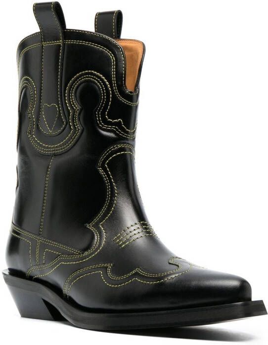 GANNI contrast-stitching cowboy boots Black