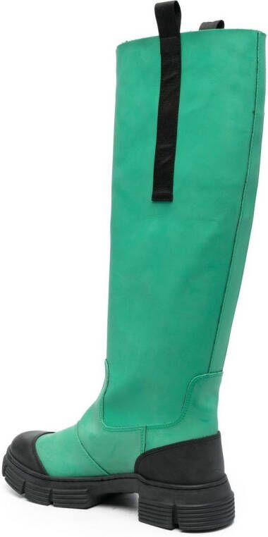 GANNI contrast-trim knee-high boots Green