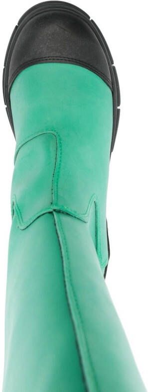 GANNI contrast-trim knee-high boots Green