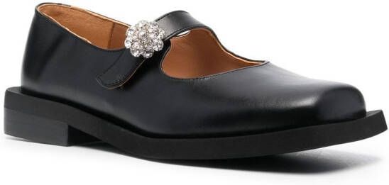 GANNI crystal-embellished square toe loafers Black