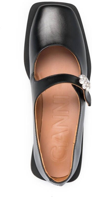 GANNI crystal-embellished square toe loafers Black