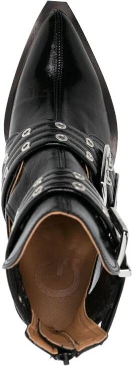 GANNI double-buckle cut-out ankle boots Black