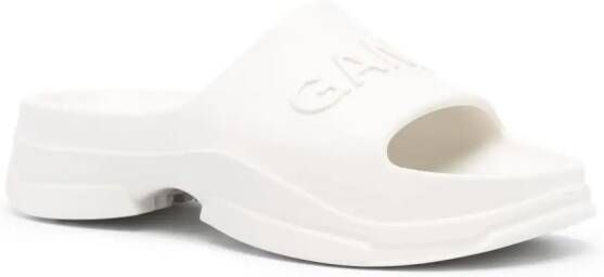 GANNI embossed-logo slide sandals White