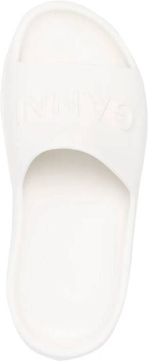GANNI embossed-logo slide sandals White