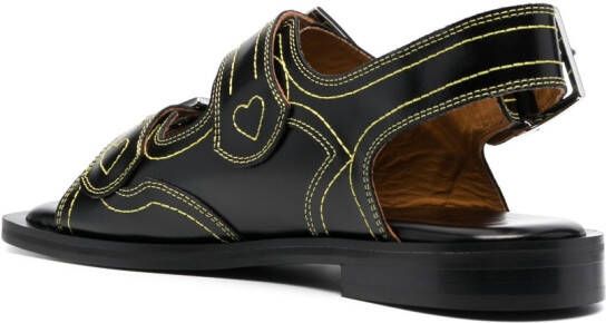 GANNI embroidered leather sandals Black