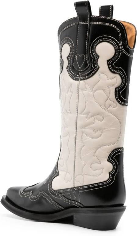 GANNI embroidered leather western boots Neutrals