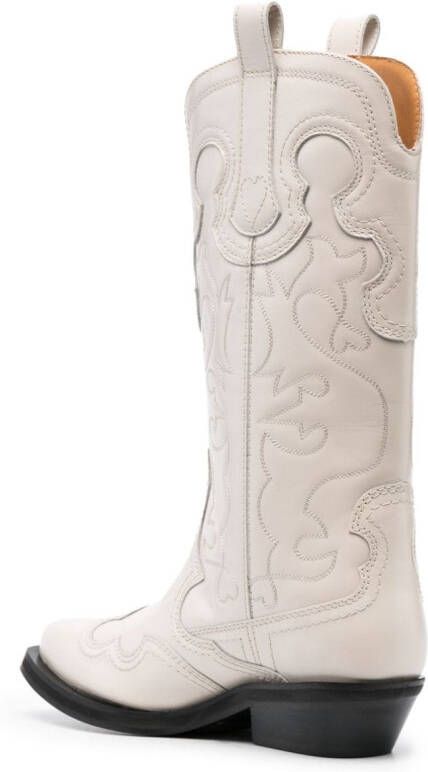 GANNI 40mm embroidered mid-calf western boots White