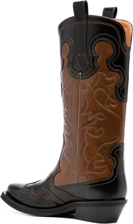 GANNI embroidered two-tone leather boots Brown