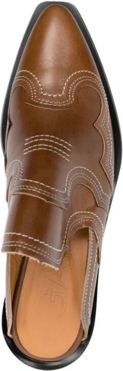 GANNI Embroidered Western 40mm leather mules Brown