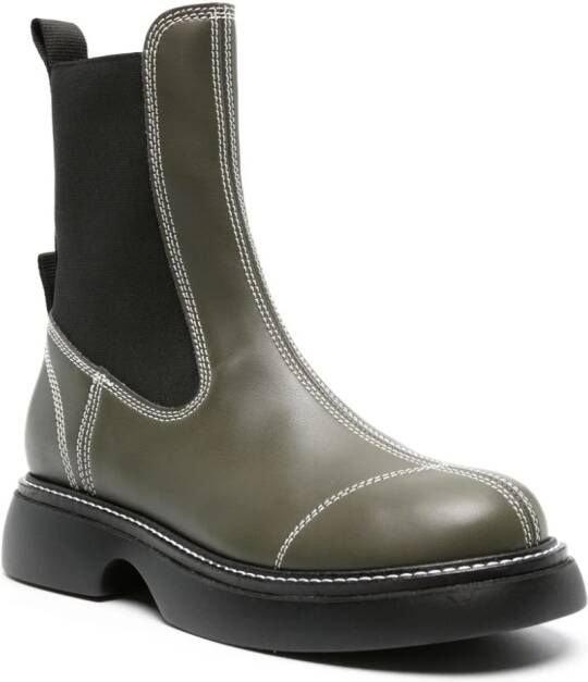GANNI Everyday leather Chelsea boots Green