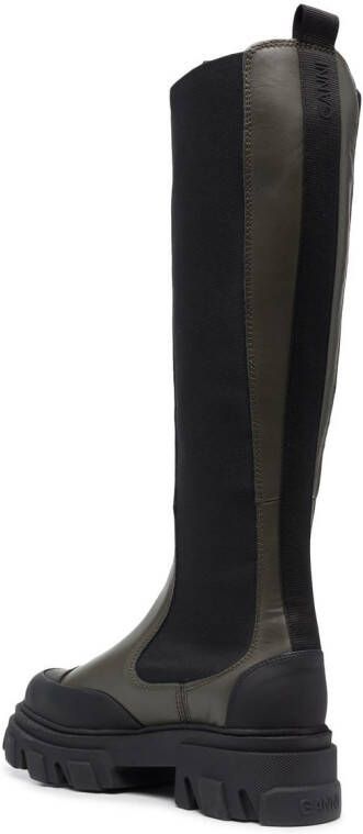 GANNI knee-high chunky leather chelsea boots Green