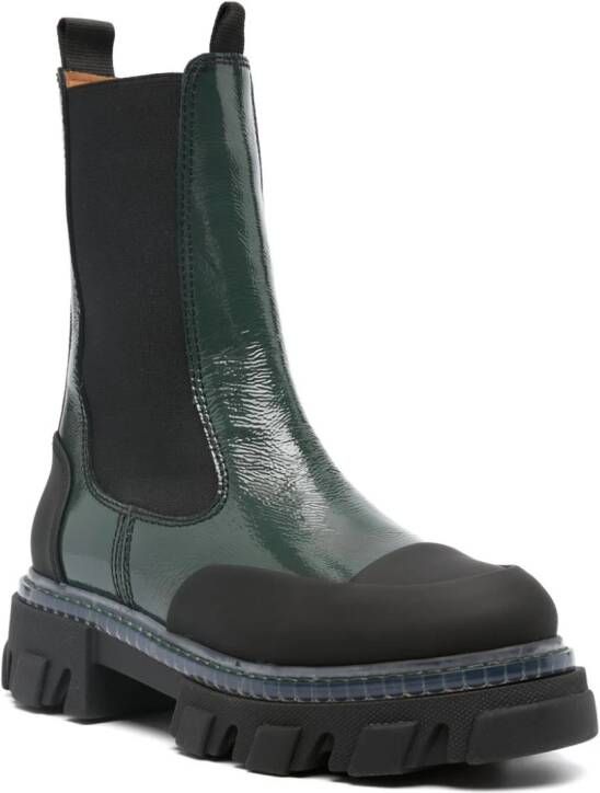 GANNI leather panelled ankle boots Green