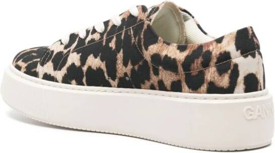GANNI leopard-print flatform sneakers Brown