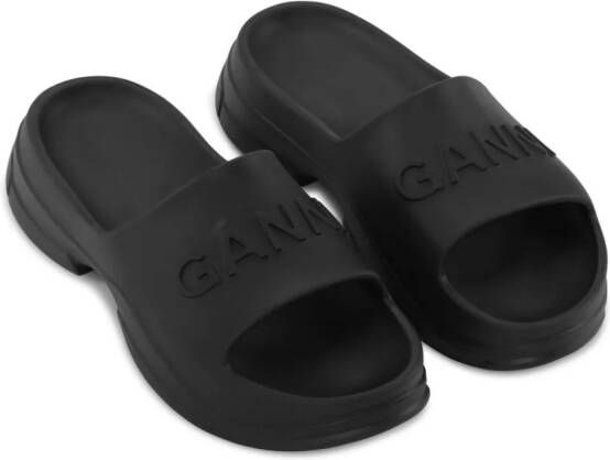 GANNI logo-embossed chunky slides Black
