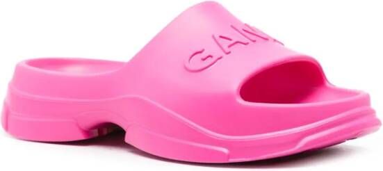 GANNI logo-embossed chunky slides Pink