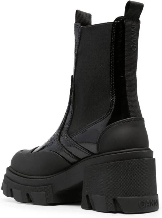 GANNI logo-embossed panelled ankle boots Black