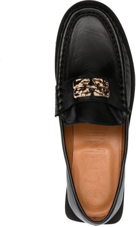 GANNI logo-plaque leather loafers Black