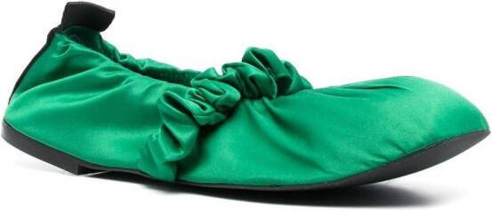 GANNI Scrunchie satin ballerina shoes Green