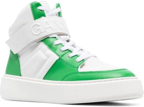 GANNI Sporty high-top leather sneakers Green