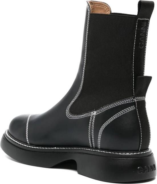 GANNI topstitched leather Chelsea boots Black
