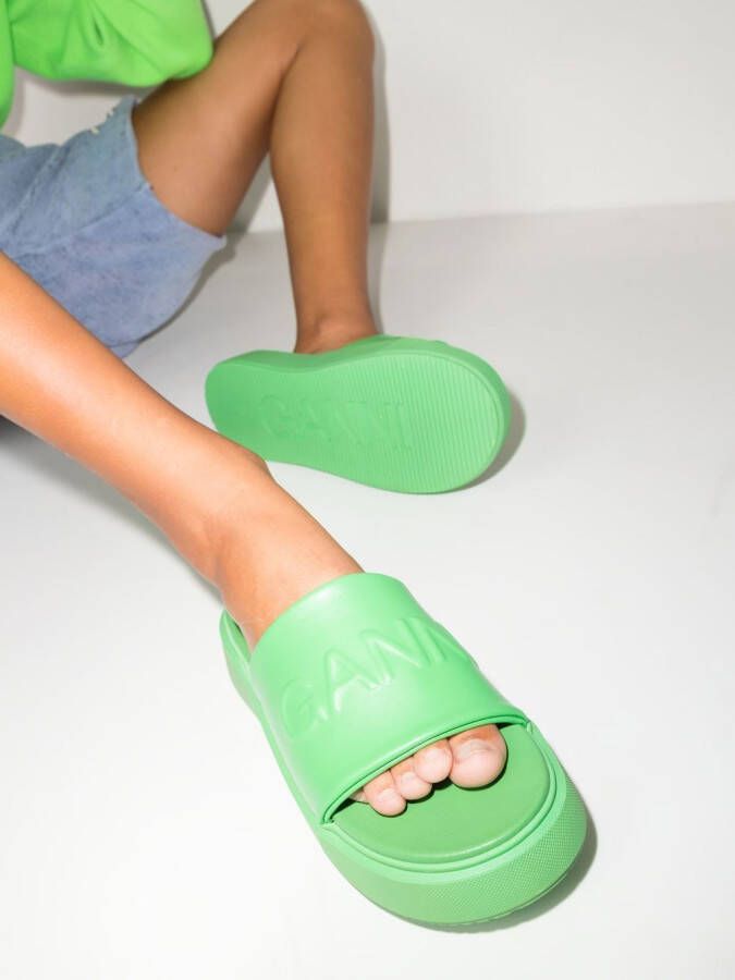 GANNI logo-embossed slide sandals Green