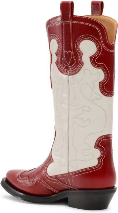 GANNI stitched leather cowboy boots White