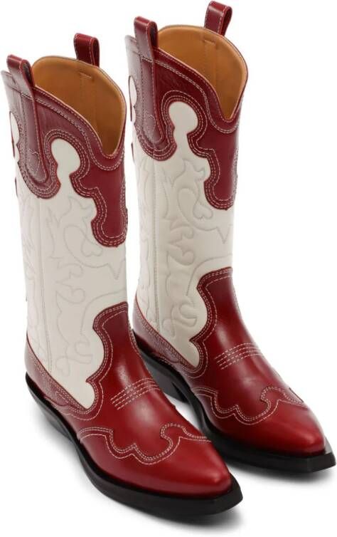 GANNI stitched leather cowboy boots White