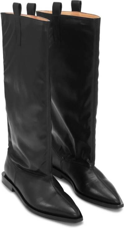 GANNI Western Loose Flat Tubular leather boots Black