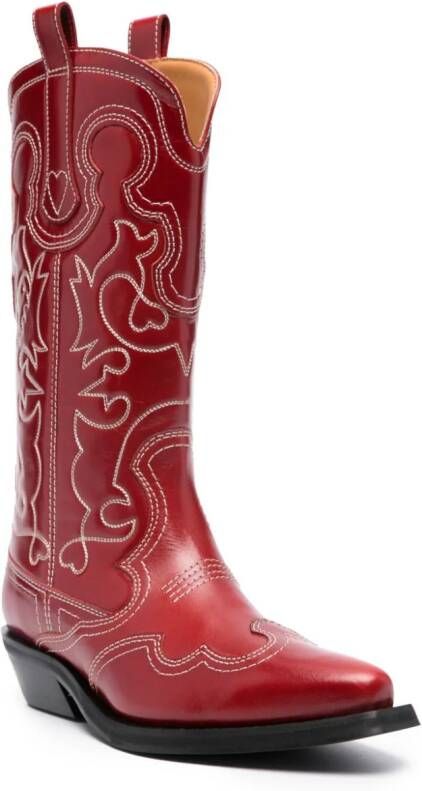 GANNI Western-style leather boots Red