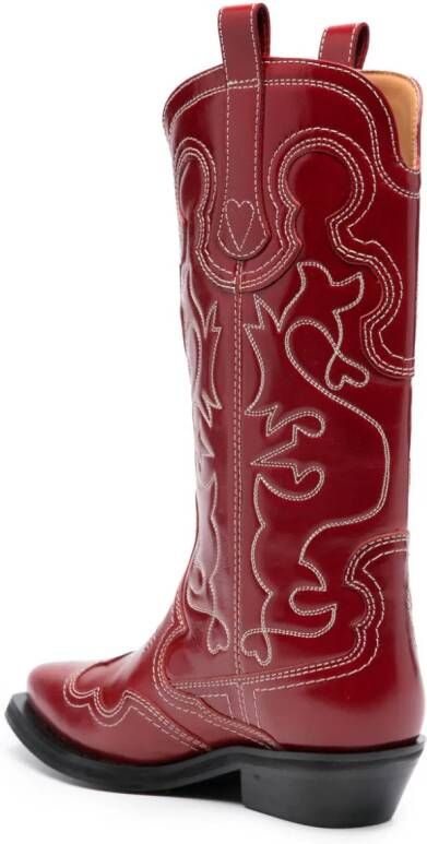 GANNI Western-style leather boots Red