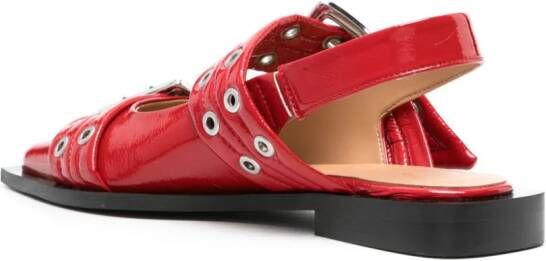 GANNI Wide Welt buckled ballerina shoes Red