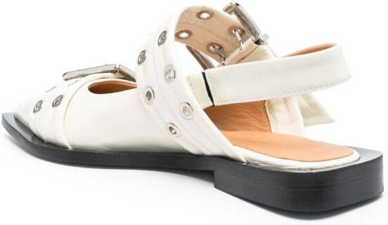 GANNI Wide Welt buckled ballerina shoes White