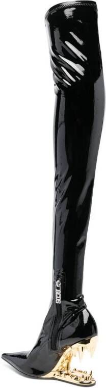 Gcds 110mm pointed-toe patent-finish boots Black