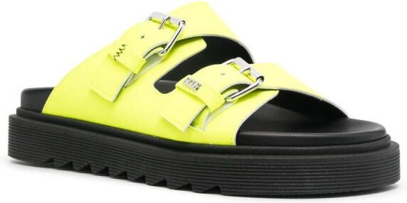 GCDS buckle-strap leather slides Yellow