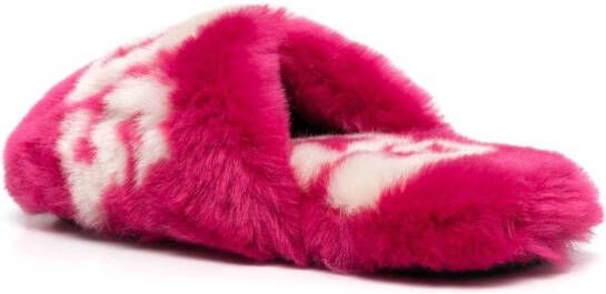Gcds logo print faux-fur slippers Pink