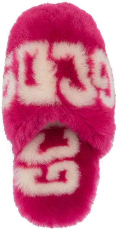 GCDS logo print faux-fur slippers Pink