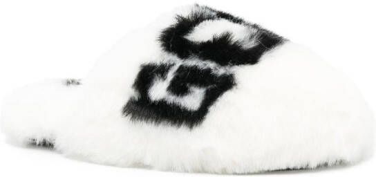 Gcds logo-print faux-fur slippers White