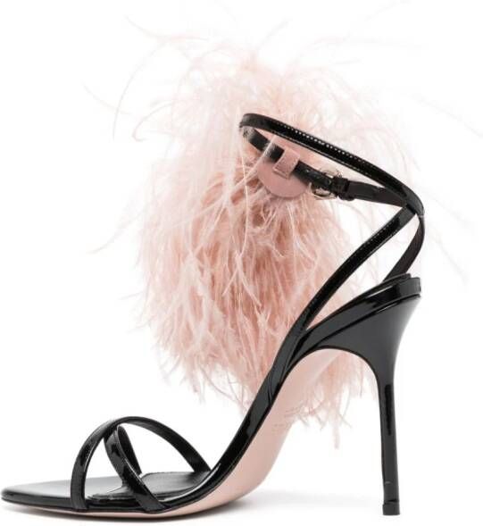 Gedebe Lily 100mm feather sandals Black